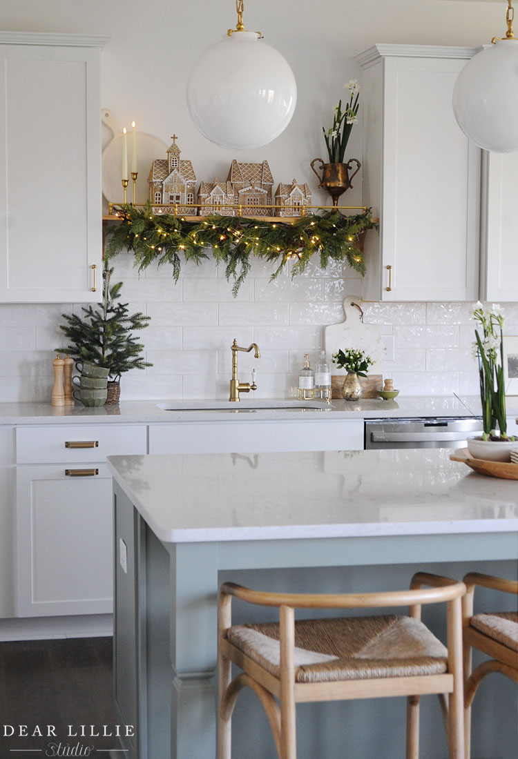 Gingerbread Houses on our Kitchen Shelf