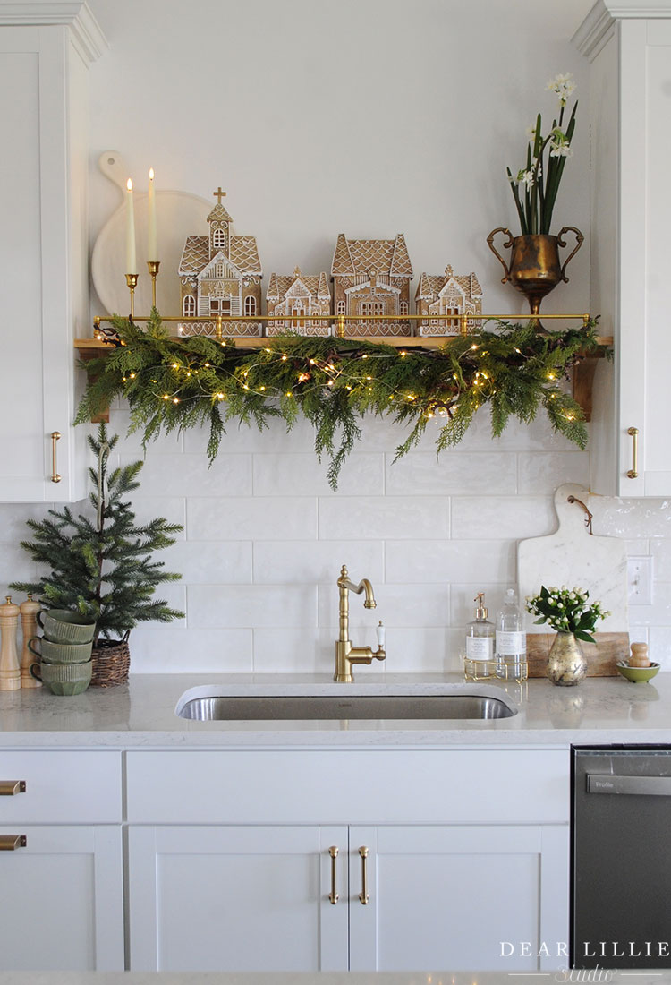 Gingerbread Houses on our Kitchen Shelf