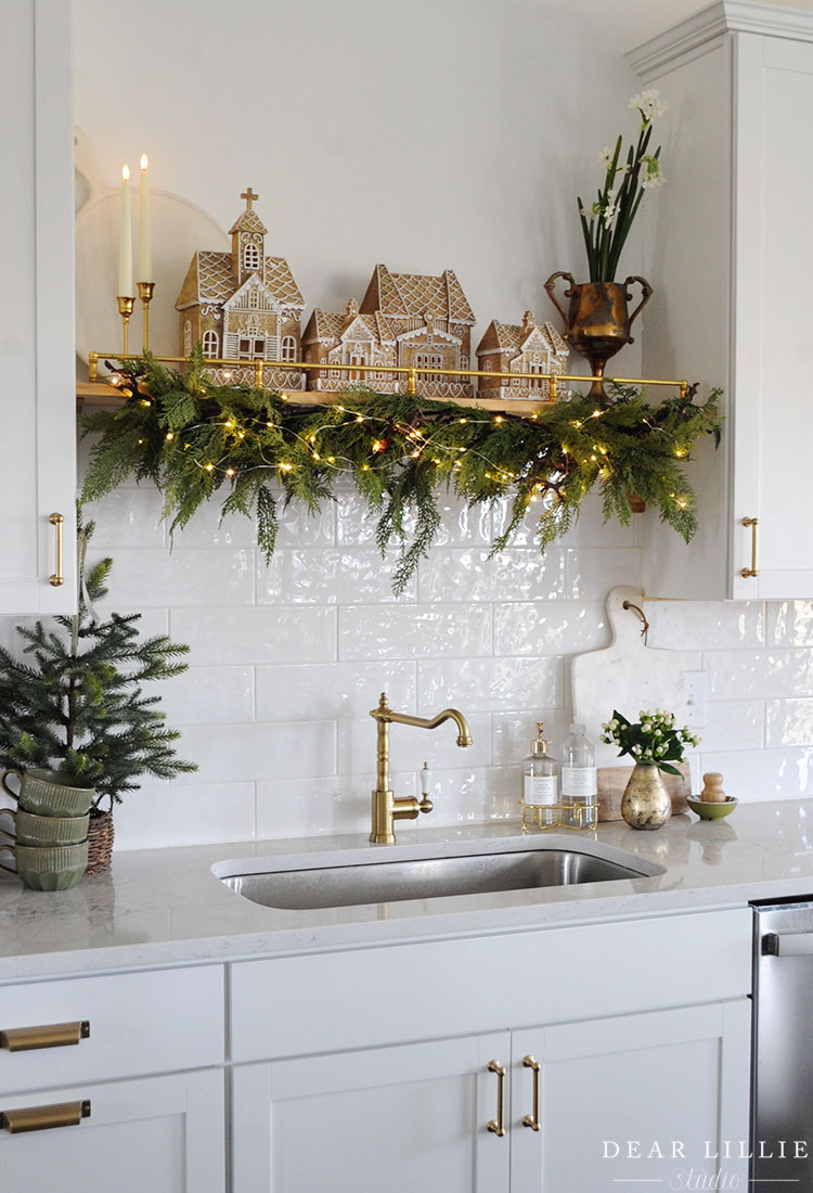 Gingerbread Houses on our Kitchen Shelf