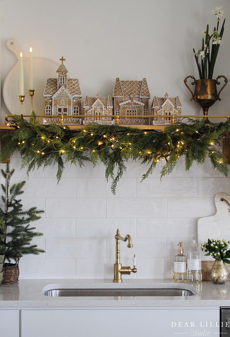 Gingerbread Houses on our Kitchen Shelf